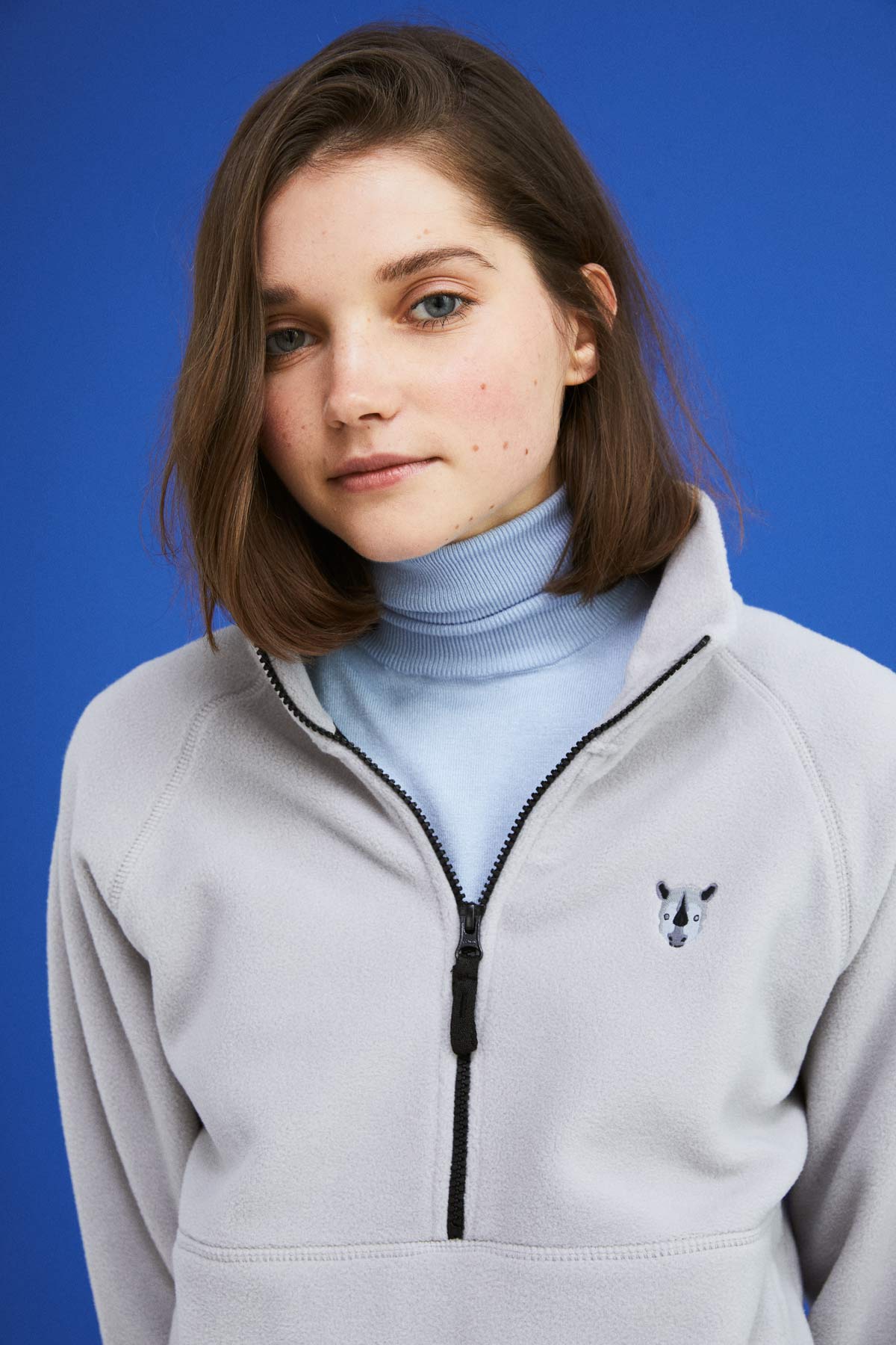 Gergedan  Yarım Fermuarlı Polar - Açık gri