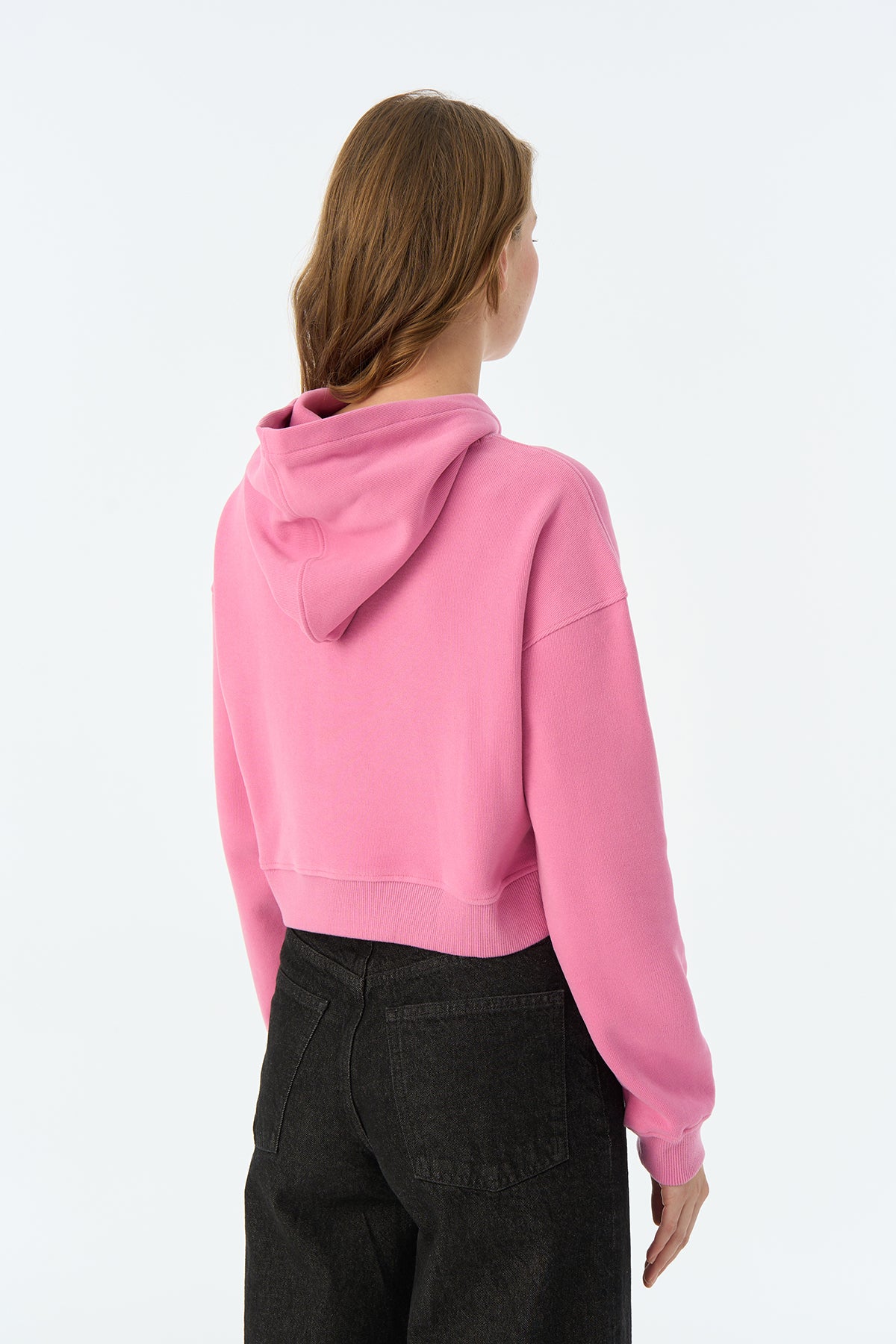 Sincap SuperSoft Crop Hoodie Pembe