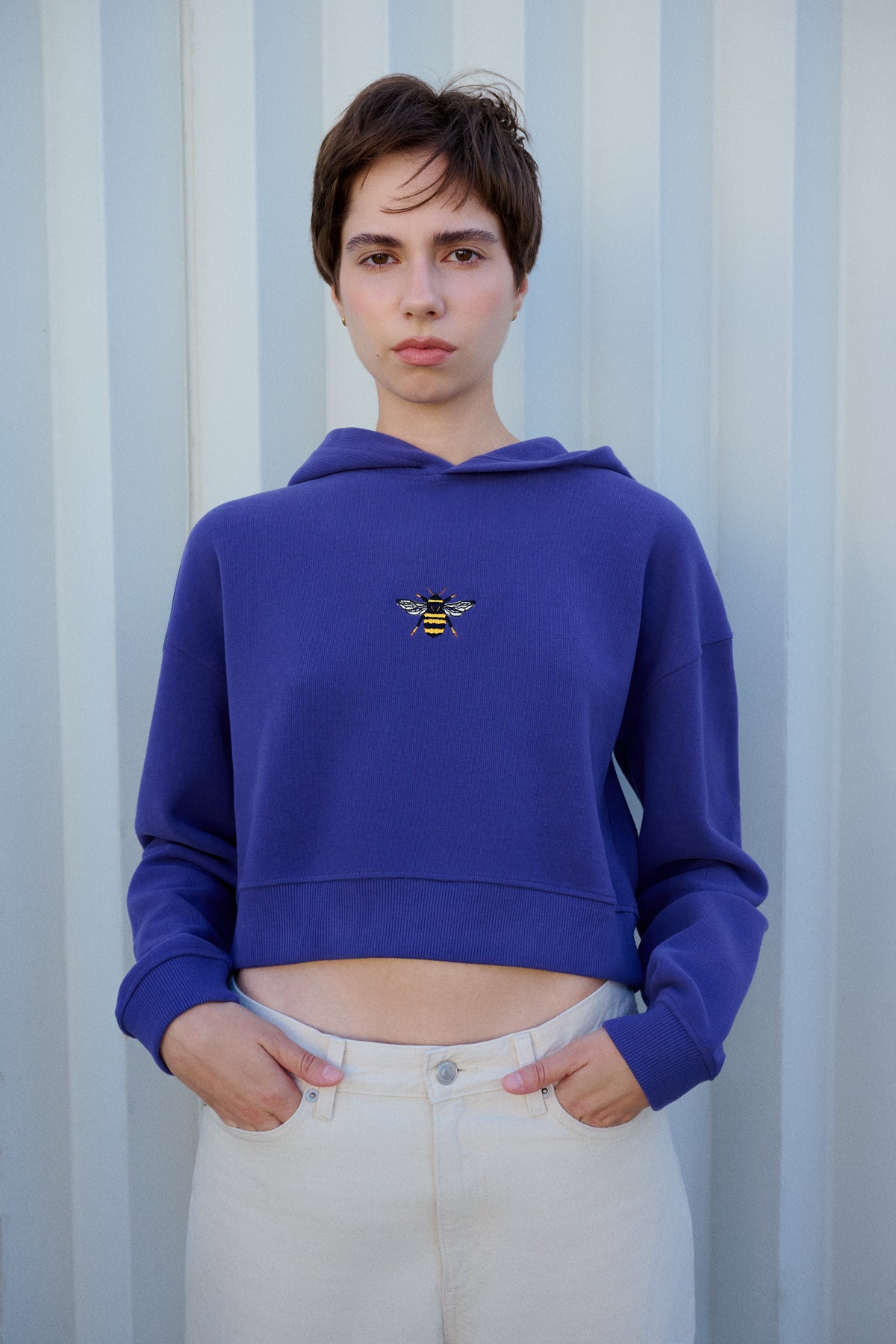 Arı SuperSoft Crop Hoodie - Mor