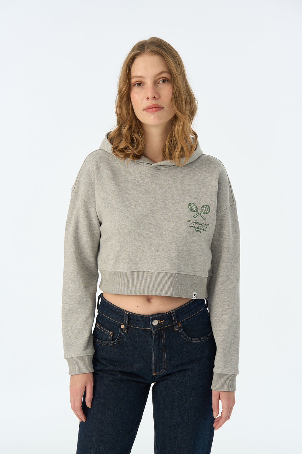 Tennis Club Crop Hoodie - Gri Melanj