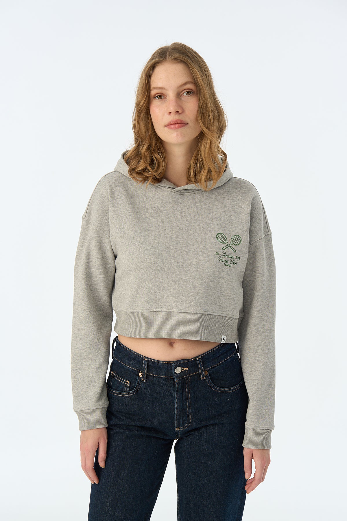 Socrates Tennis Club Crop Hoodie - Gri Melanj