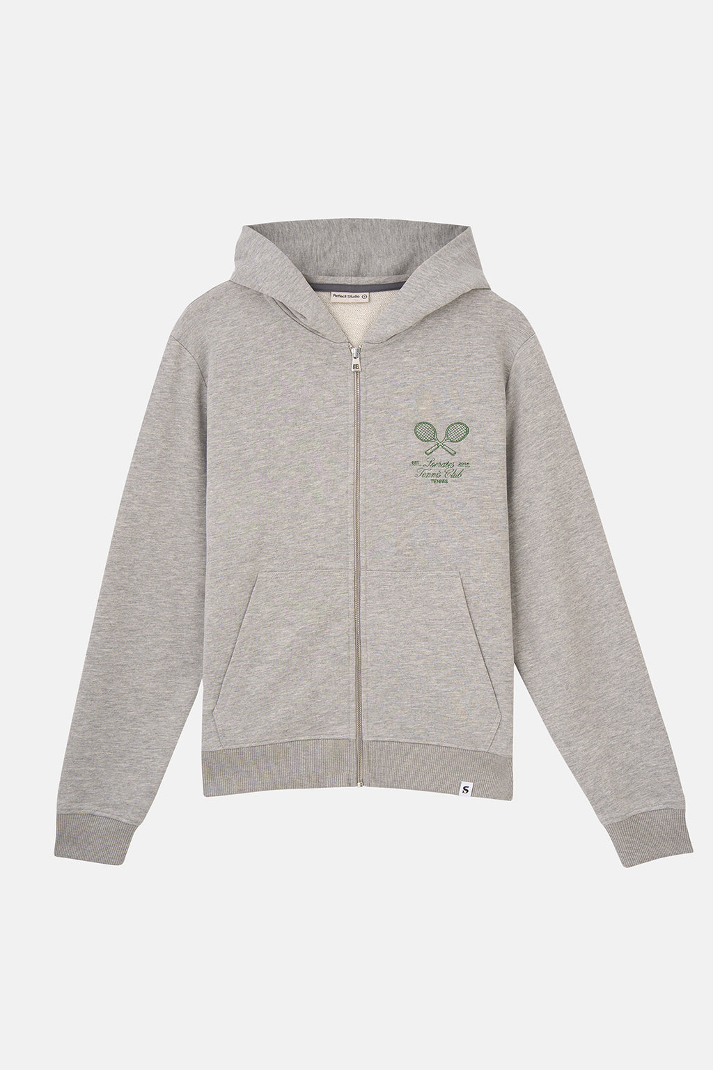 Tennis Club Soft Fleece Fermuarlı Hoodie - Gri Melanj