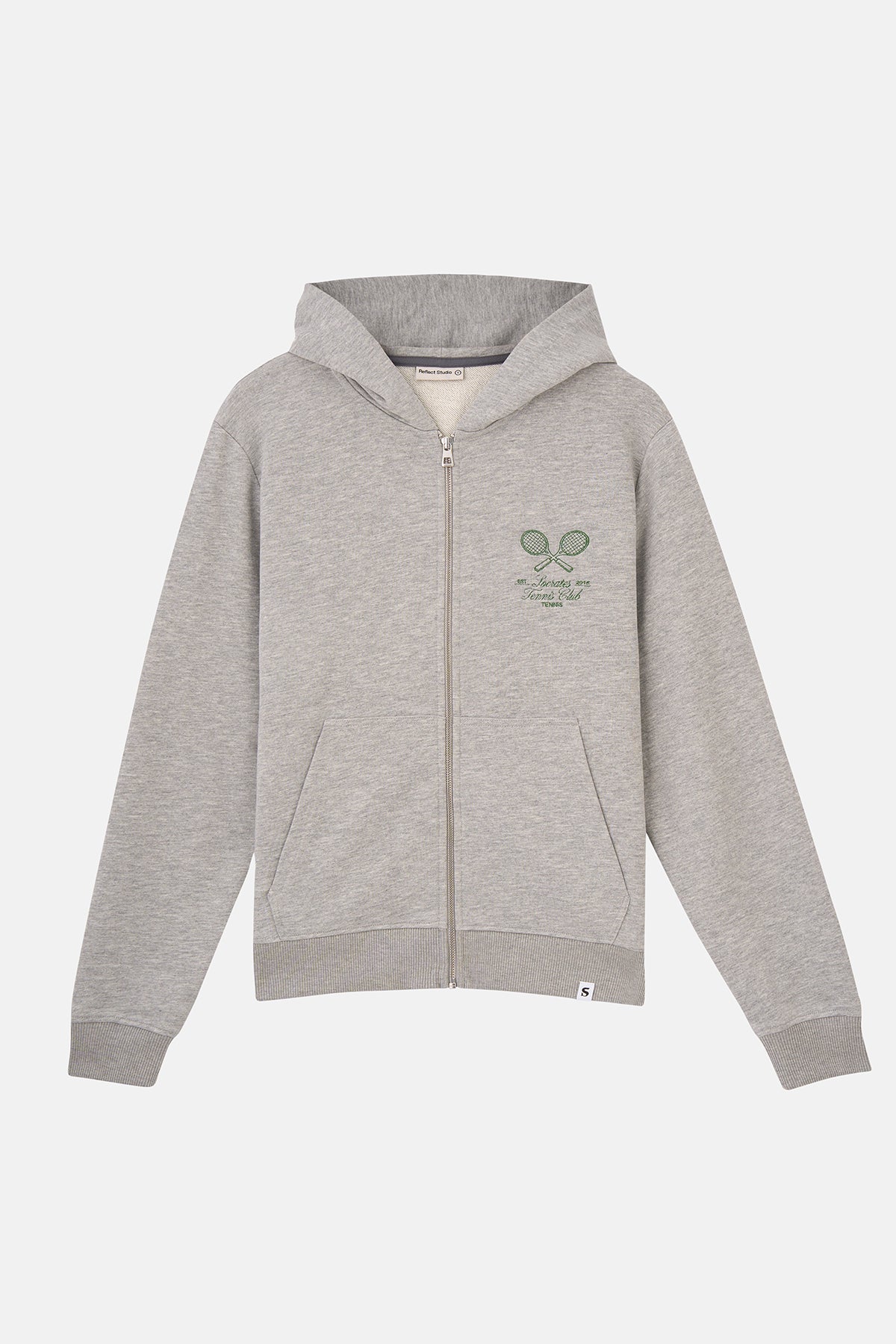 Tennis Club Soft Fleece Fermuarlı Hoodie - Gri Melanj