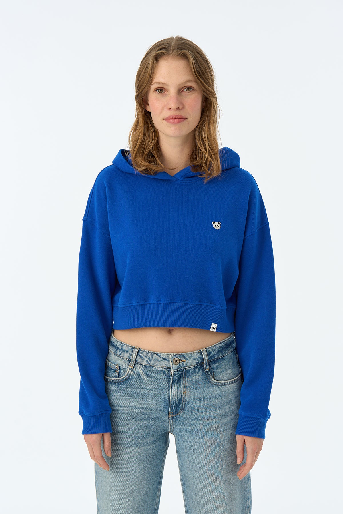 Panda SuperSoft Crop Hoodie - Saks Mavi