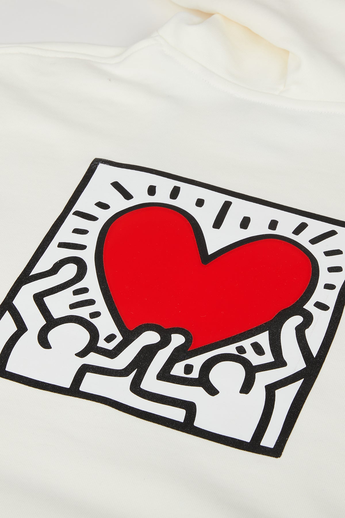 Keith Haring Heart People Soft Fleece Hoodie - Beyaz