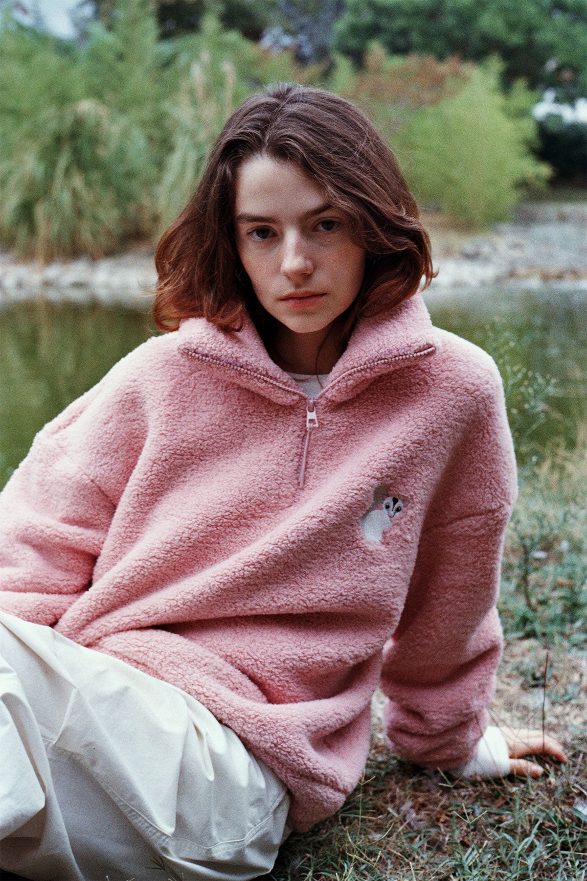 Sugar Glider Sherpa Quarter-Zip Sweatshirt - Pembe