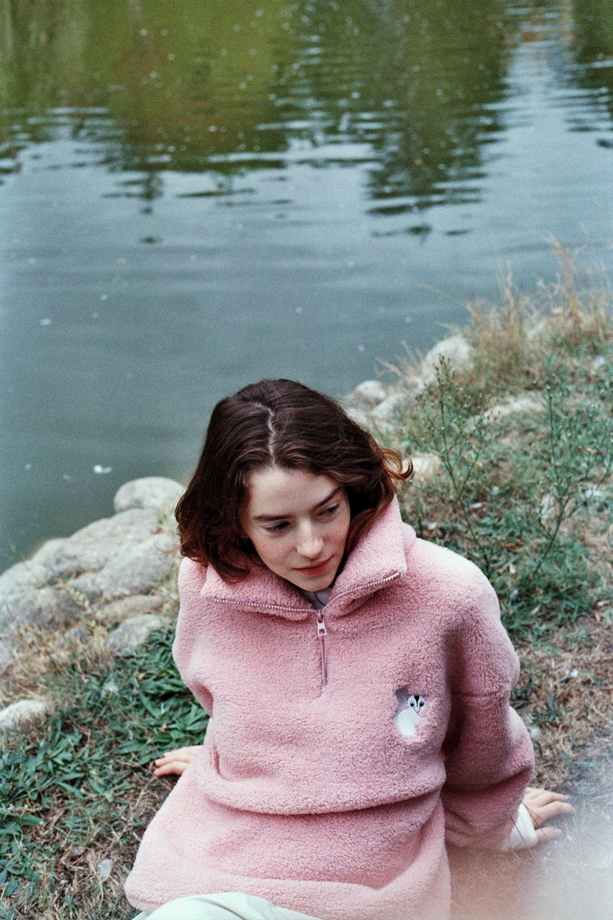 Sugar Glider Sherpa Quarter-Zip Sweatshirt - Pembe