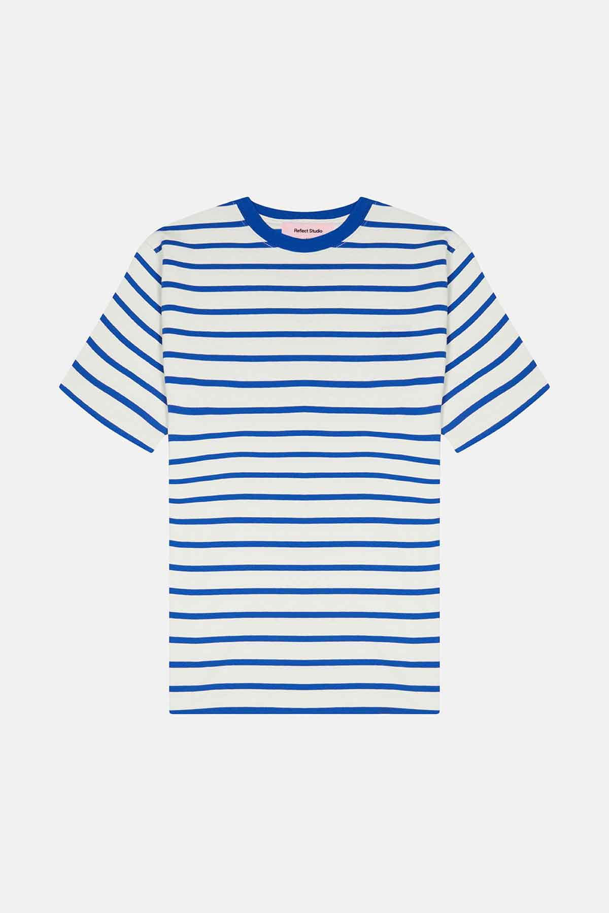 Çizgili Heavyweight T-shirt - Mavi / Ekru