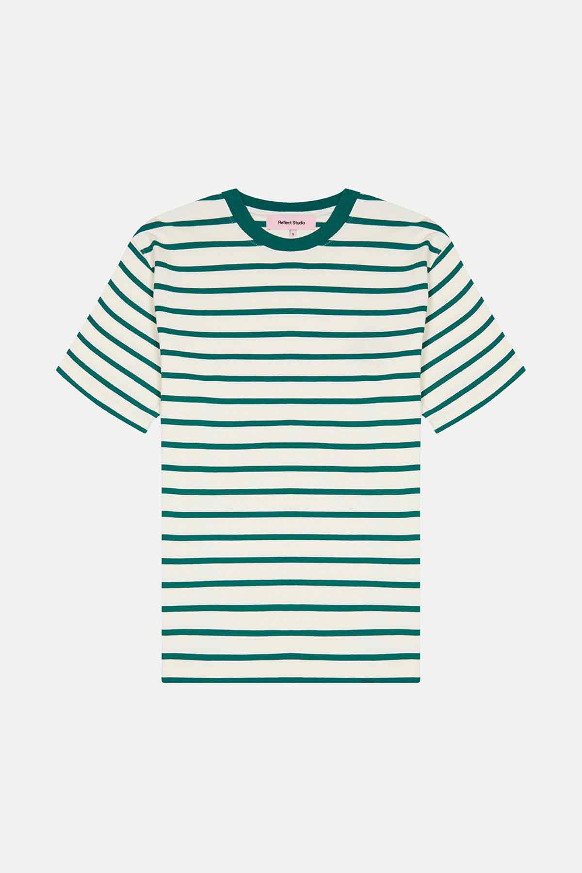 Çizgili Heavyweight T-shirt - Yeşil / Ekru