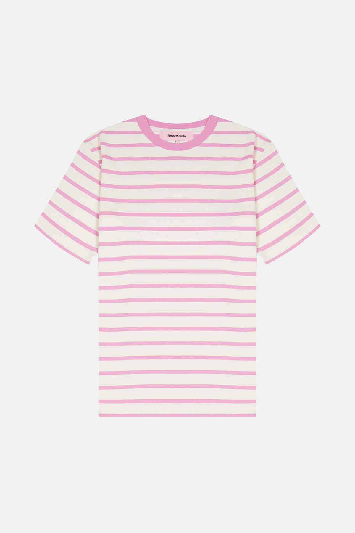 Çizgili Heavyweight T-shirt - Pembe / Ekru