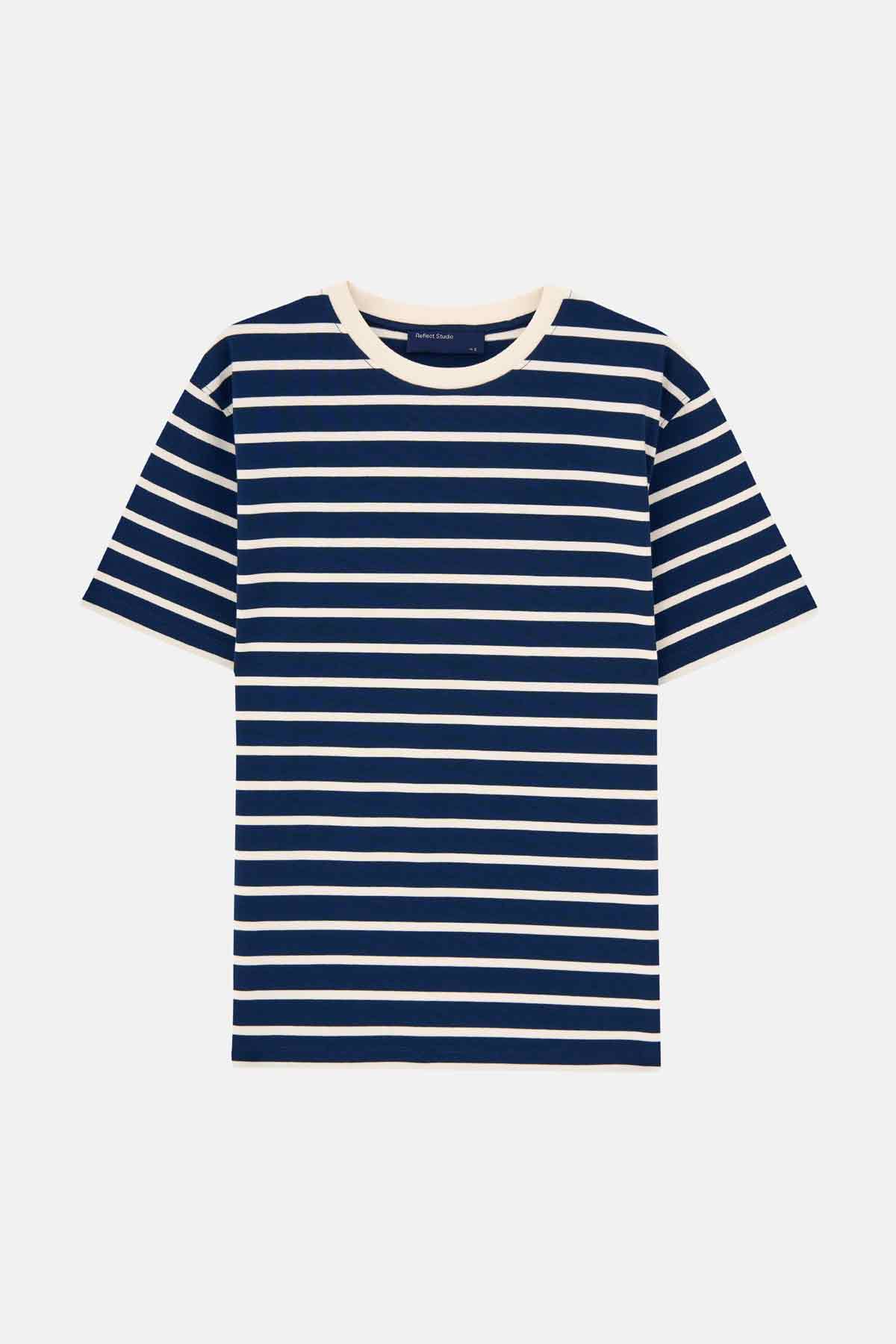 Çizgili Heavyweight T-shirt - Lacivert / Ekru