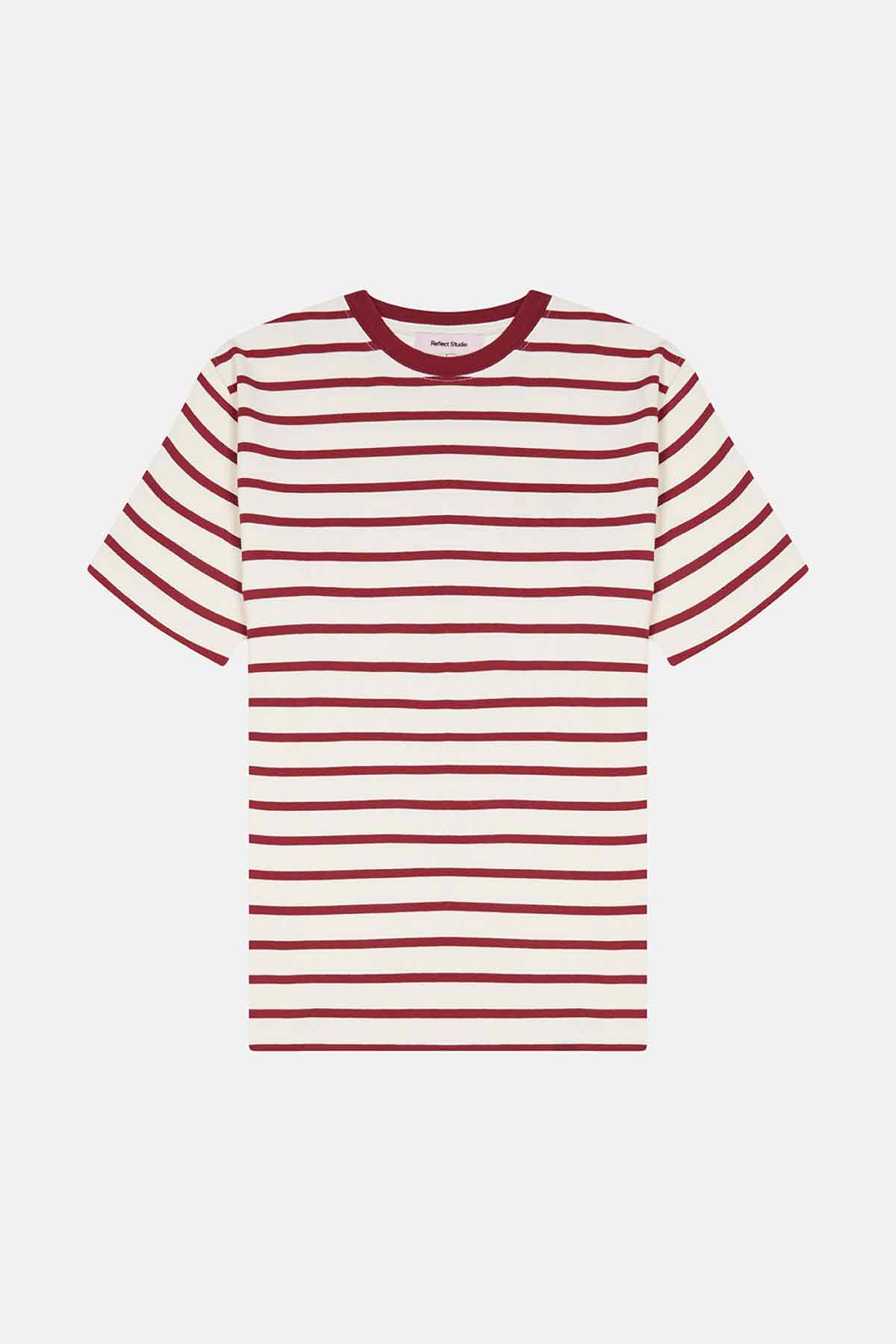 Çizgili Heavyweight T-shirt - Kırmızı / Ekru