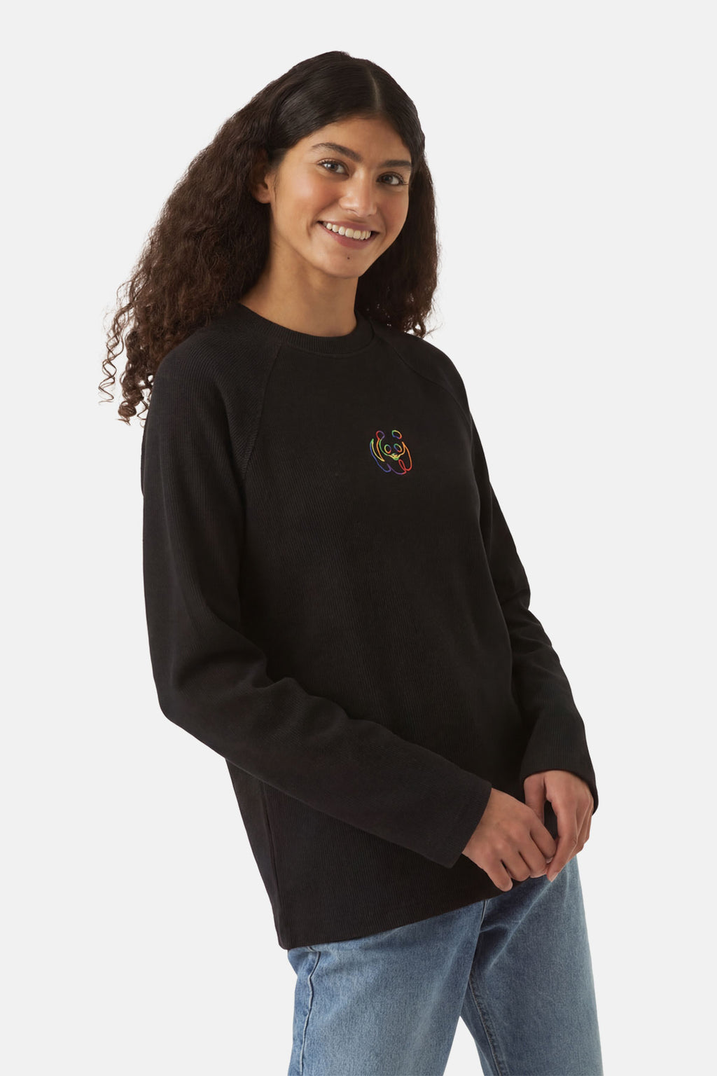 Panda Fitilli Sweatshirt - Siyah