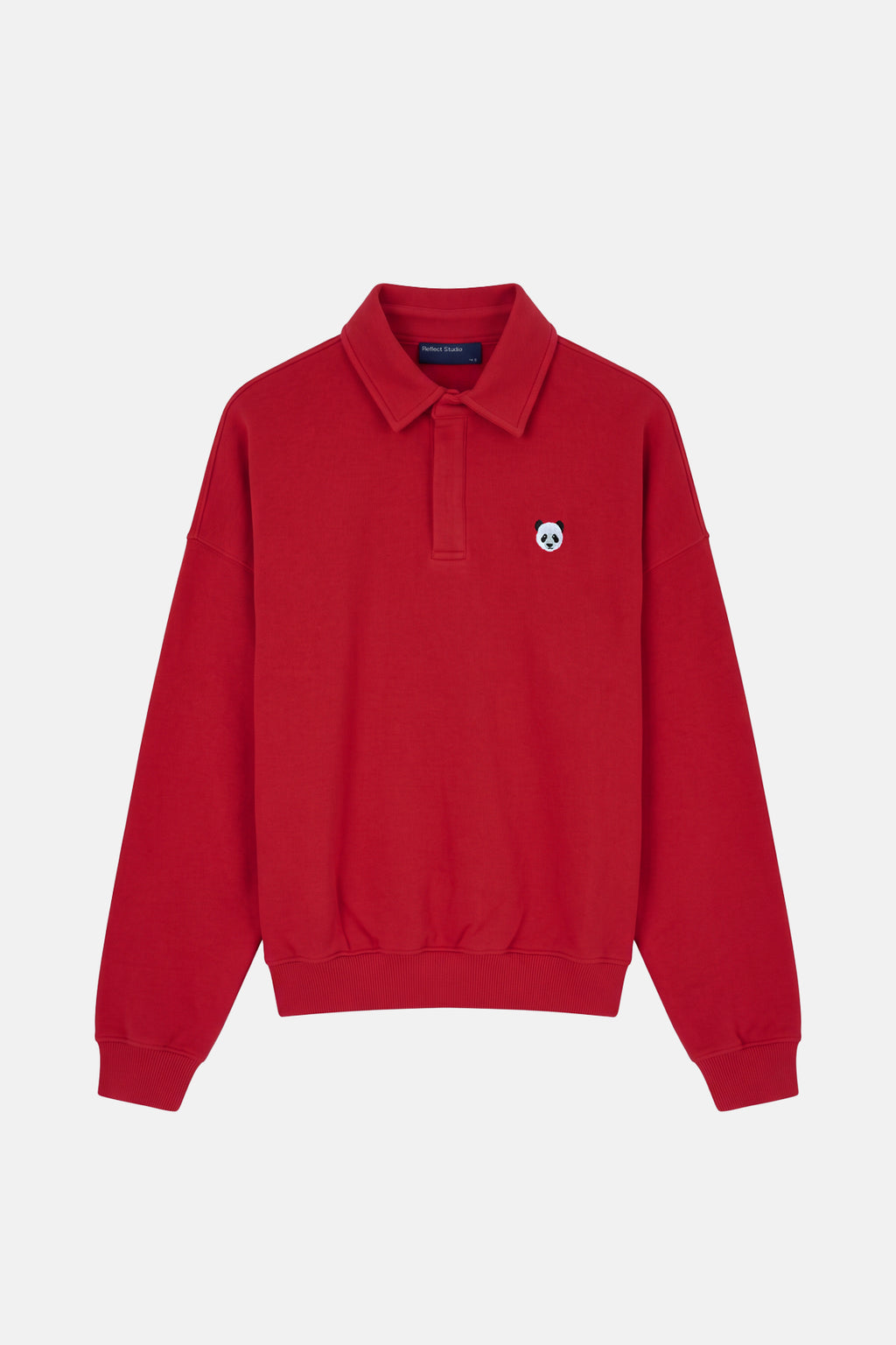 Panda SuperSoft Oversize Polo Yaka Sweatshirt - Kırmızı