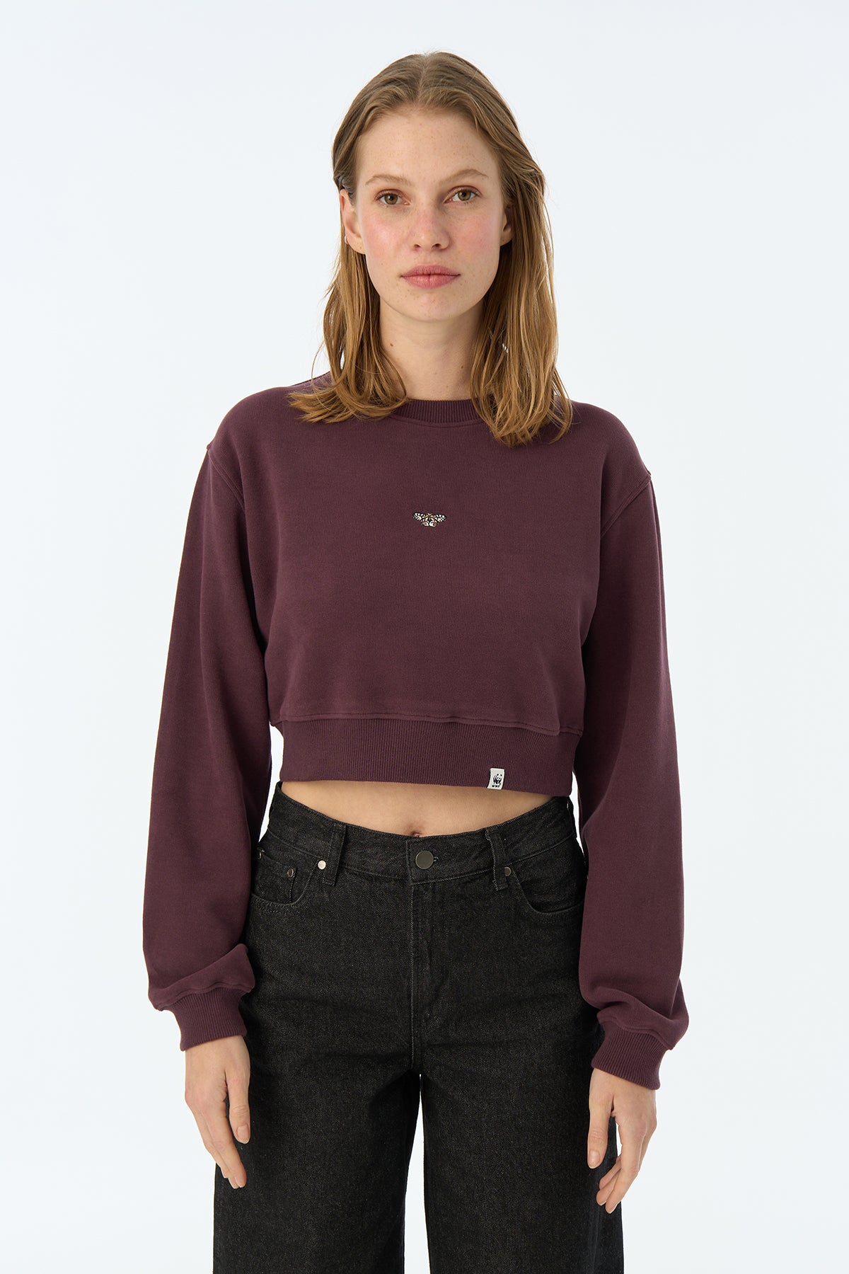 Apollo Kelebeği SuperSoft Crop Sweatshirt - Mürdüm