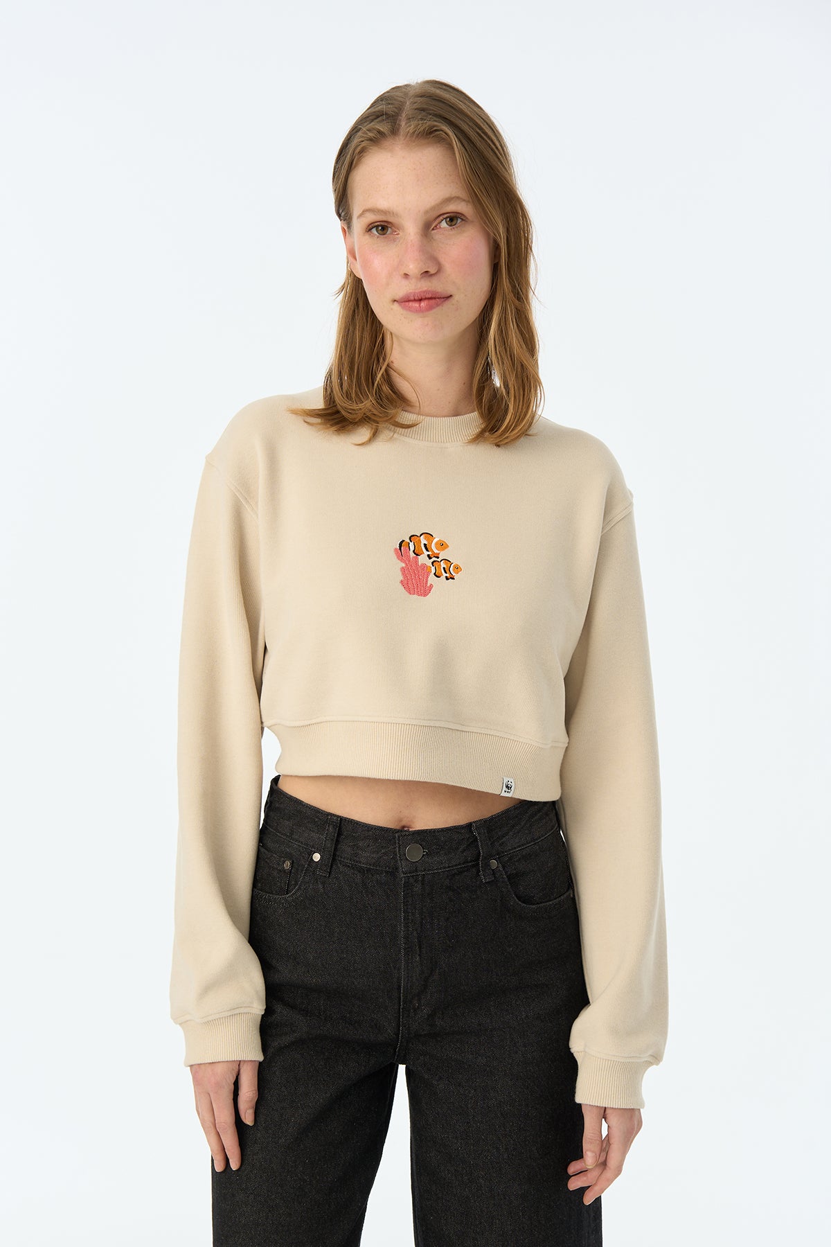 Palyaço Balığı SuperSoft Crop Sweatshirt -  Parşömen Bej