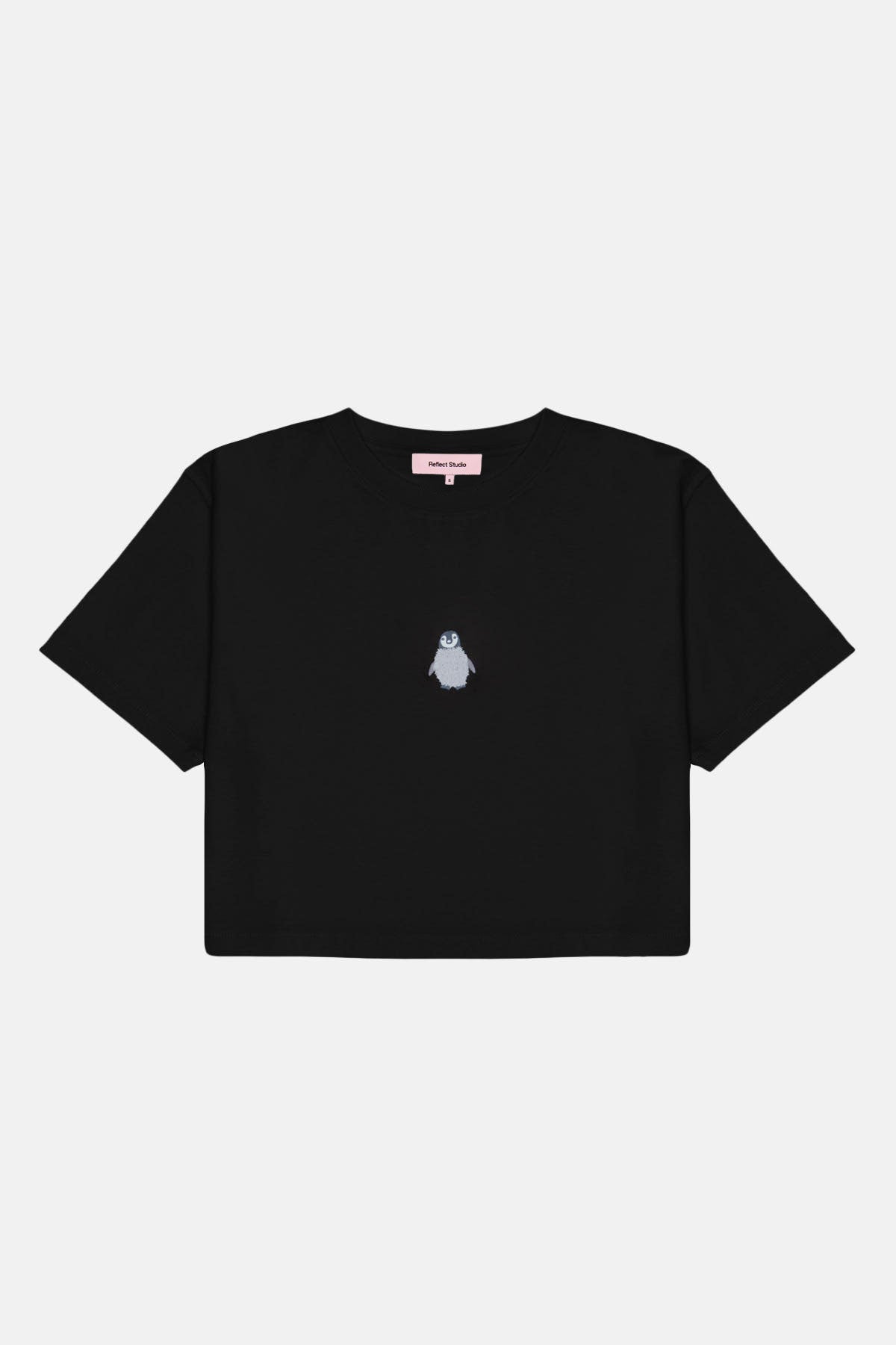 Yavru İmparator Penguen Lightweight Crop T-Shirt - Siyah · 2
