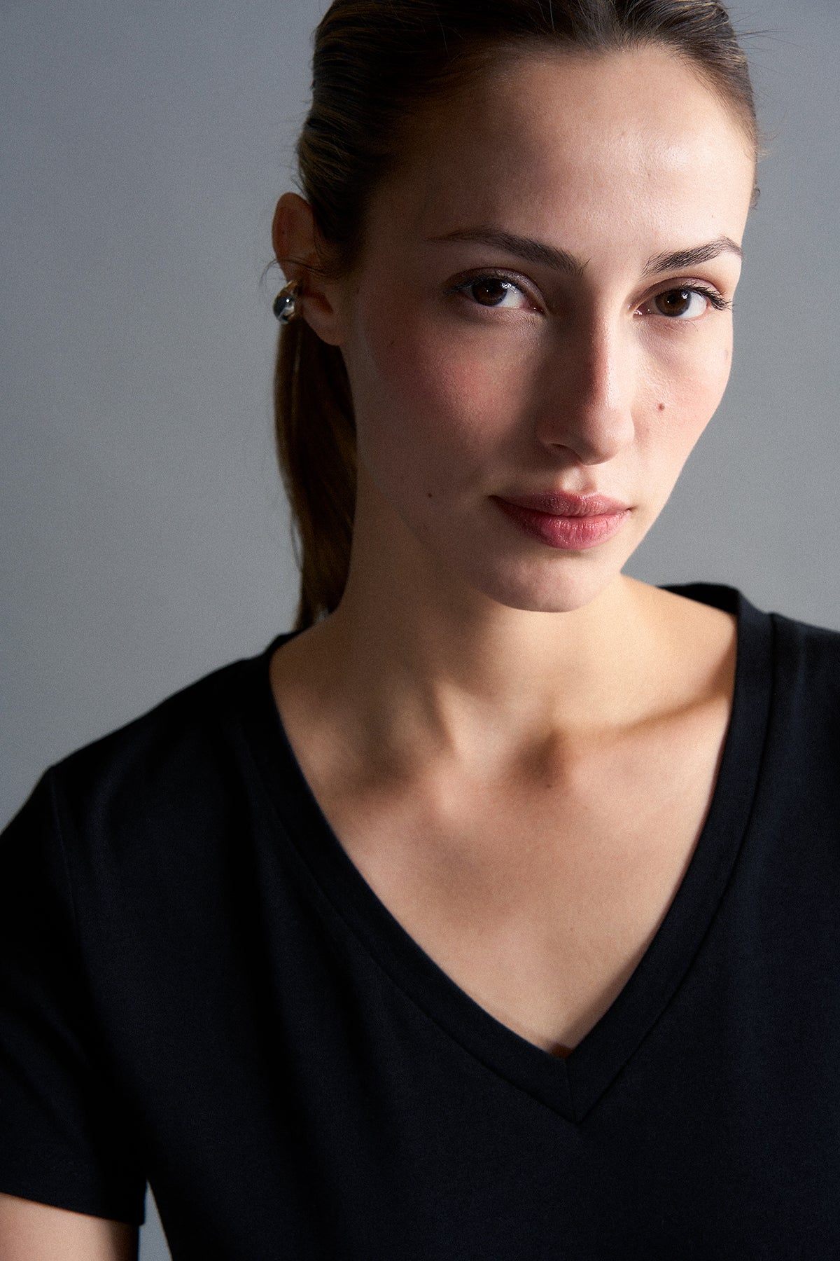 Basic V Yaka Modal Kadın T-shirt - Siyah