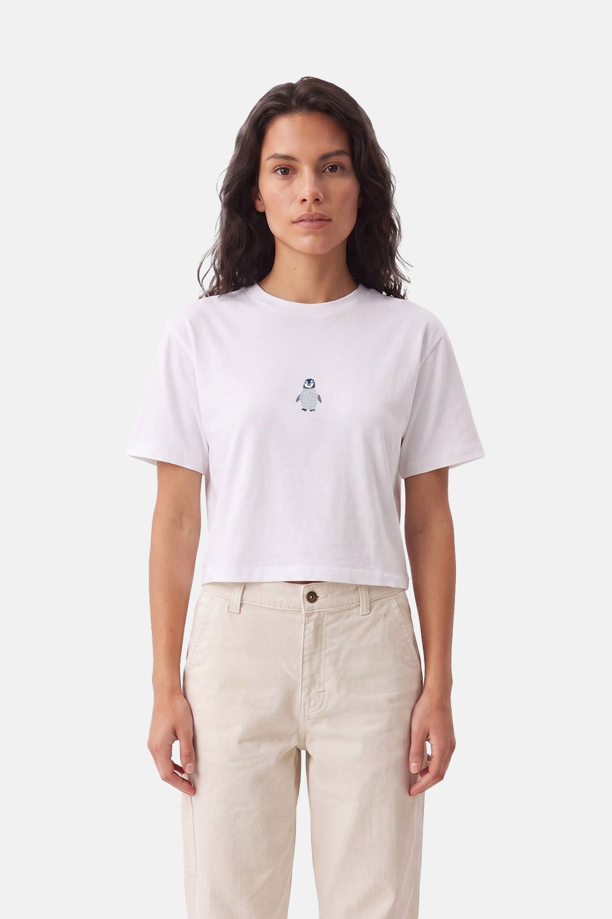 Yavru İmparator Penguen Lightweight Crop T-Shirt - Beyaz · 2