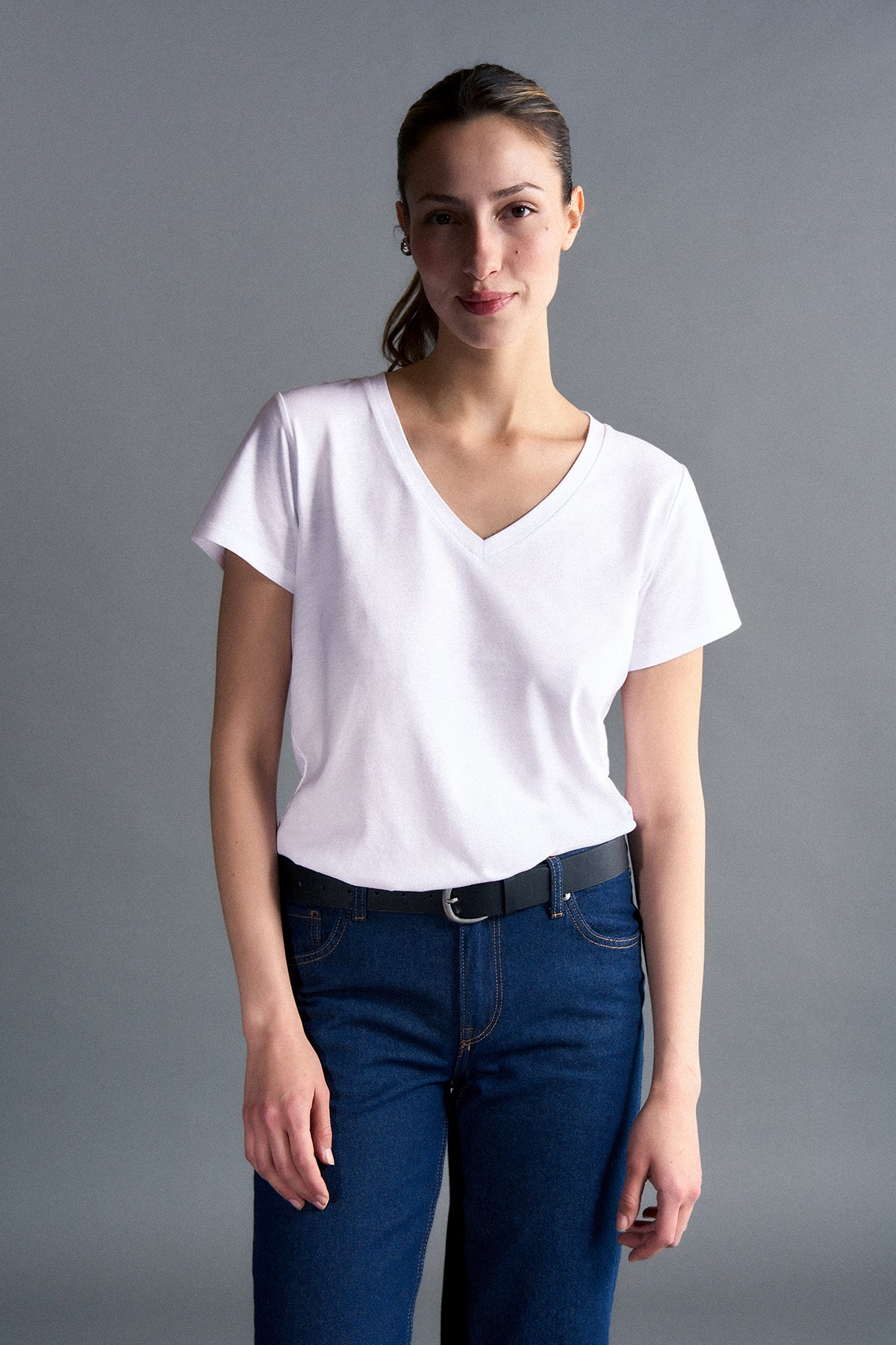 Basic V Yaka Modal Kadın T-shirt - Beyaz