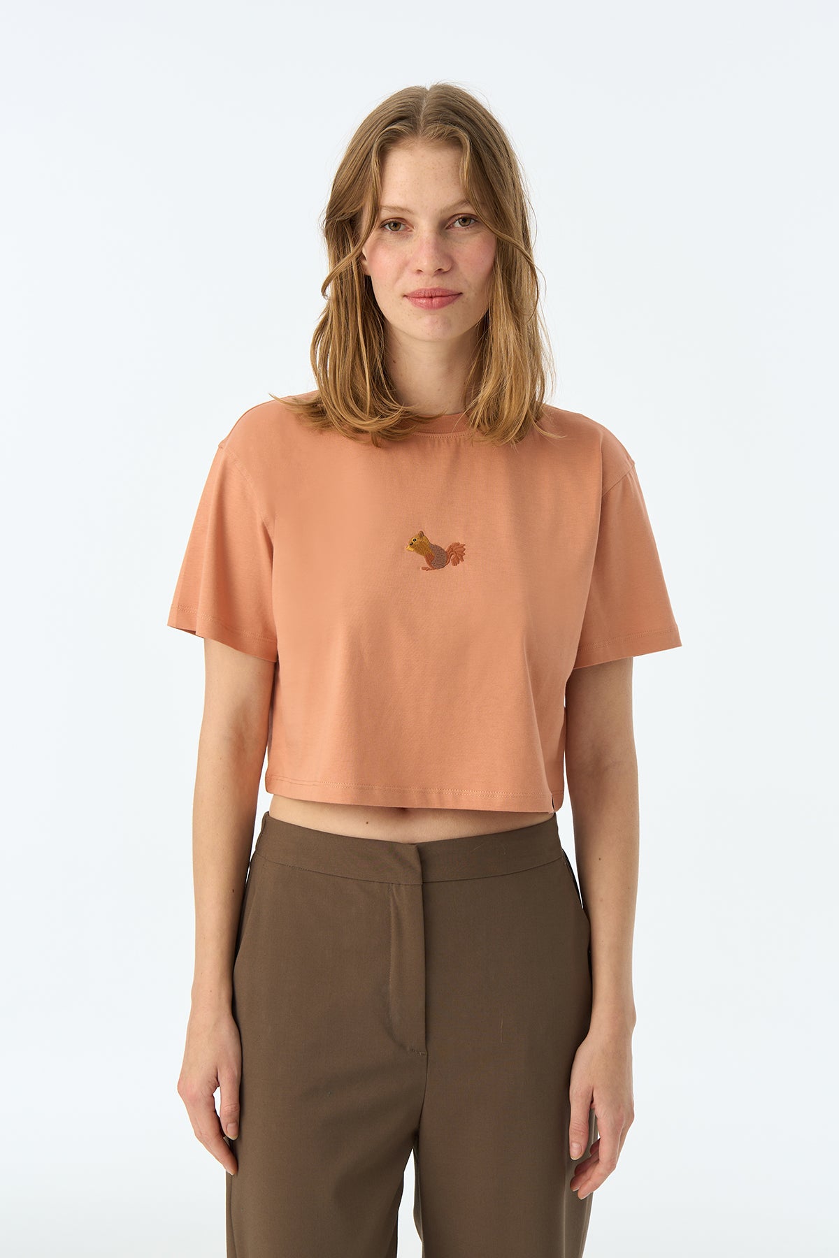 Sincap Light-Weight Crop T-Shirt  - Somon Rengi