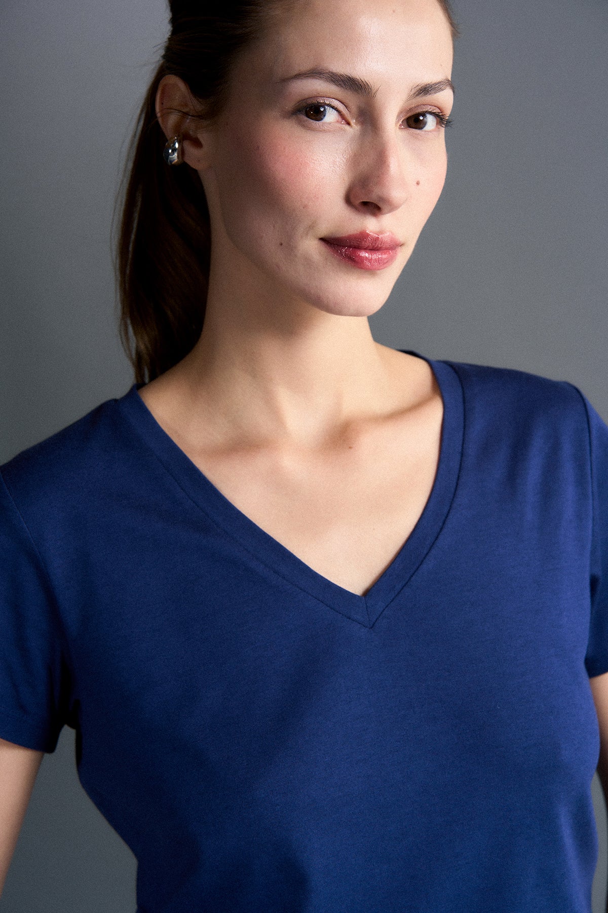 Basic V Yaka Modal Kadın T-shirt - Lacivert