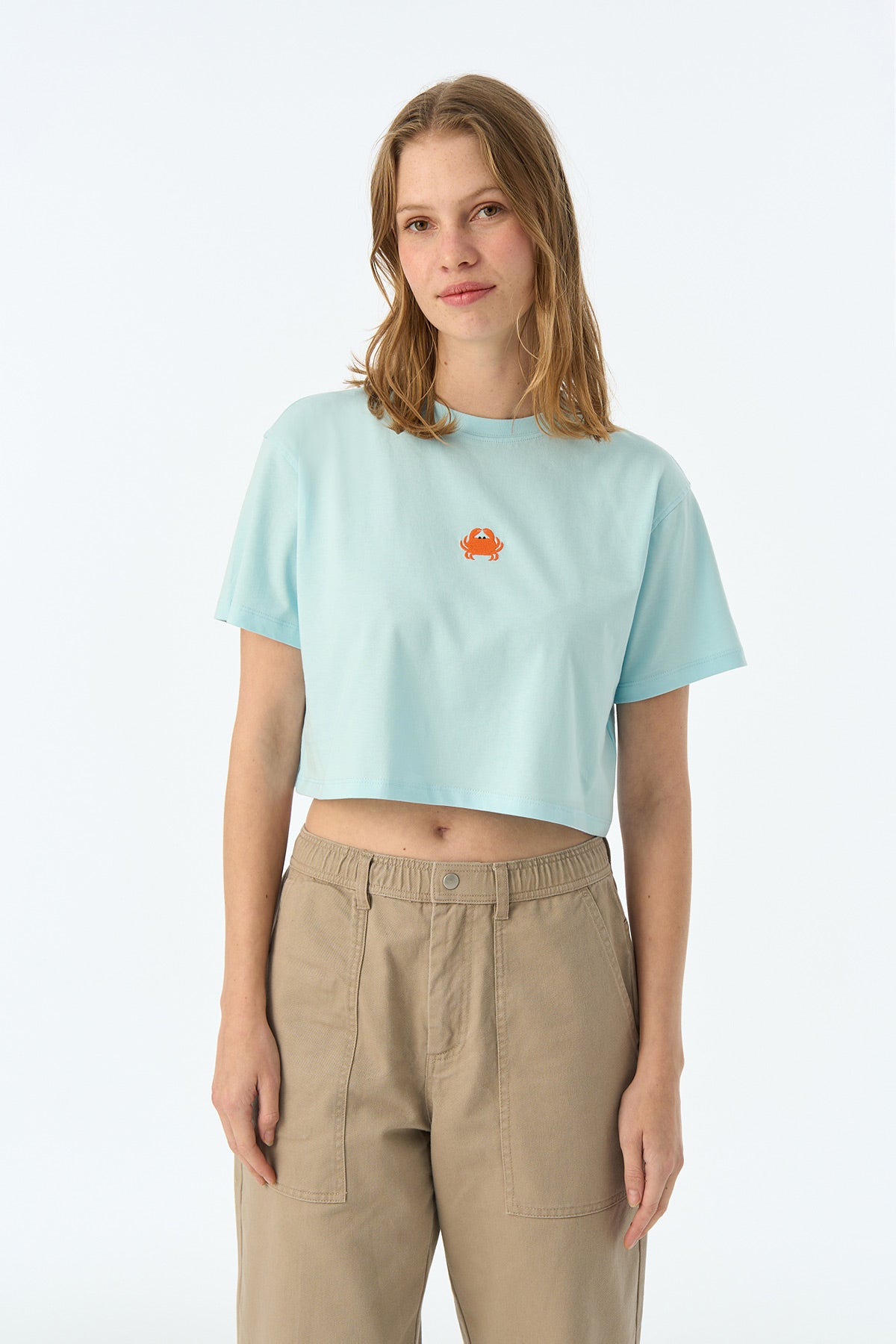 Yengeç Lightweight Crop T-Shirt - Açık Mavi