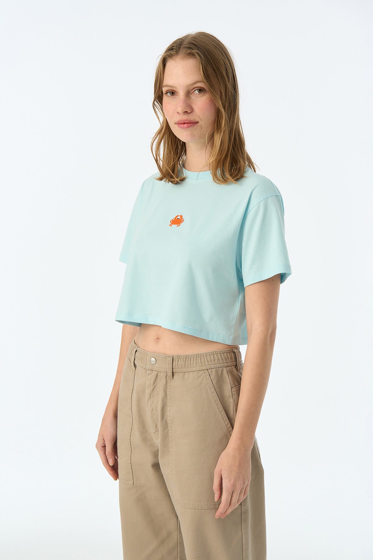 Yengeç Lightweight Crop T-Shirt - Açık Mavi