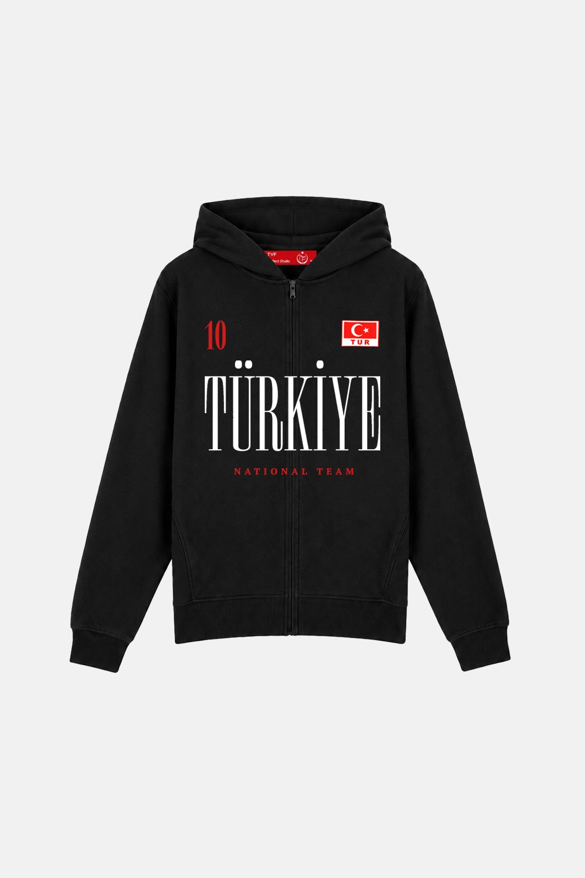 Türkiye 10 Soft Fleece Fermuarlı Hoodie  - Siyah