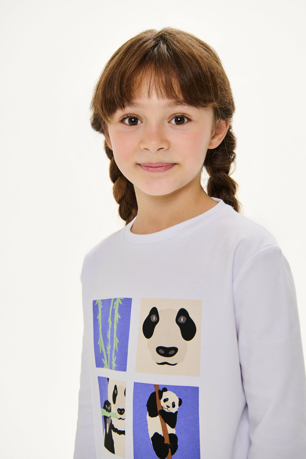 Panda Premium Çocuk Uzun Kollu T-Shirt - Beyaz