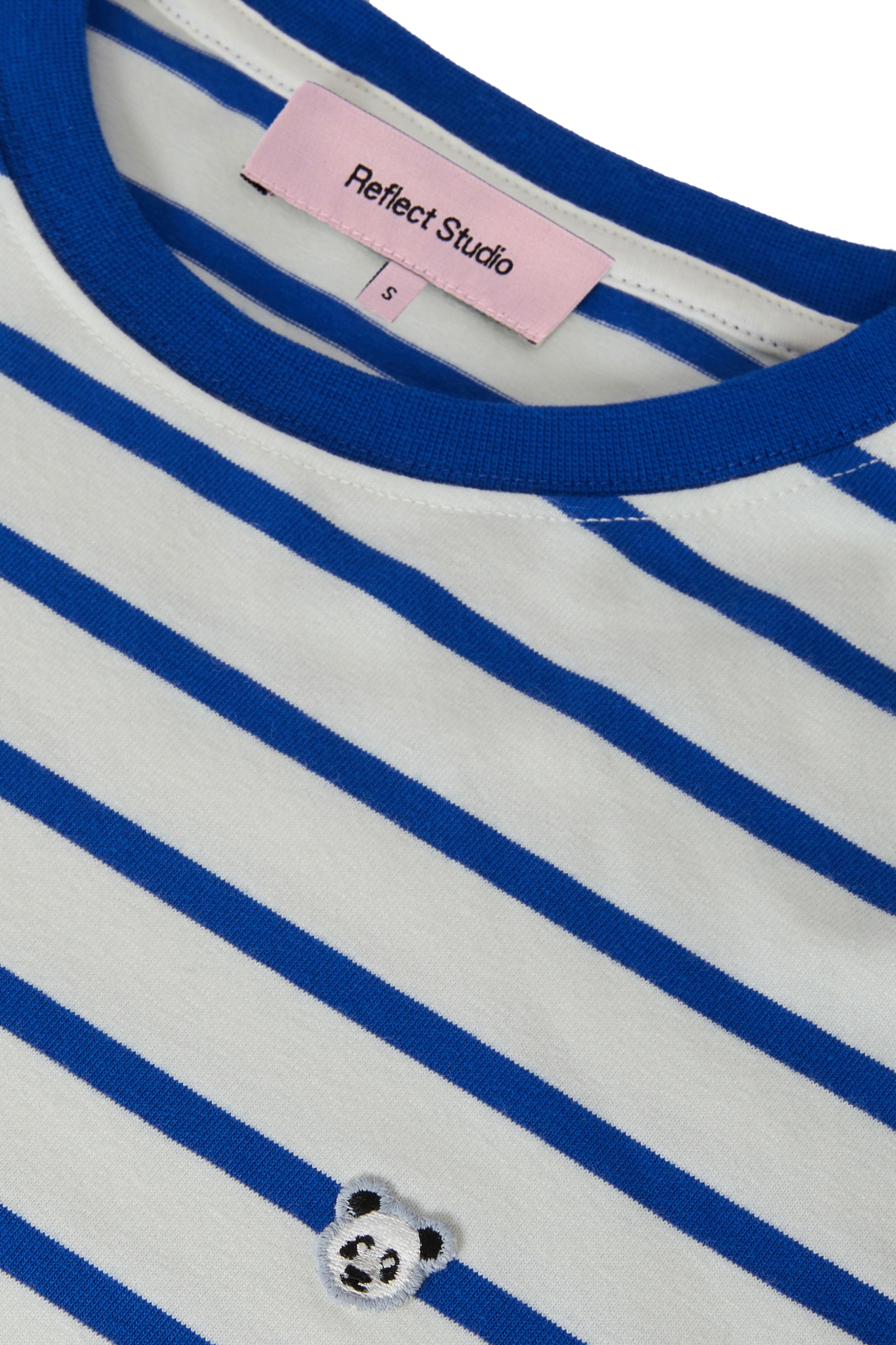 Panda Heavyweight Çizgili Uzun Kollu T-Shirt - Mavi/Ekru