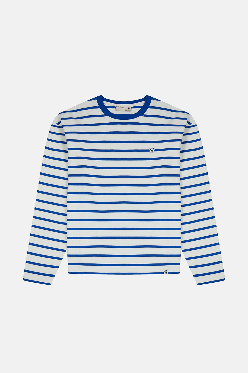 Panda Heavyweight Çizgili Uzun Kollu T-Shirt - Mavi/Ekru