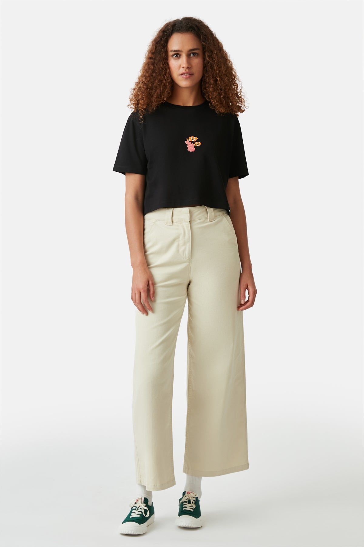 Palyaço Balığı Lightweight Crop T-Shirt - Siyah