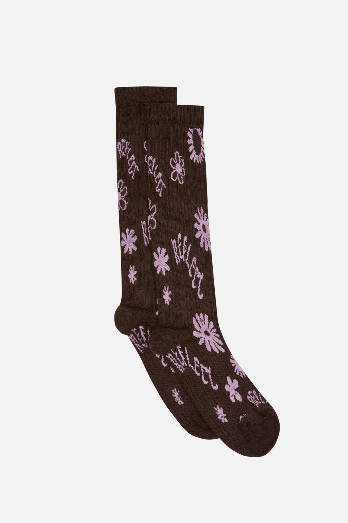 Flowers Long Socks - Brown-Pink