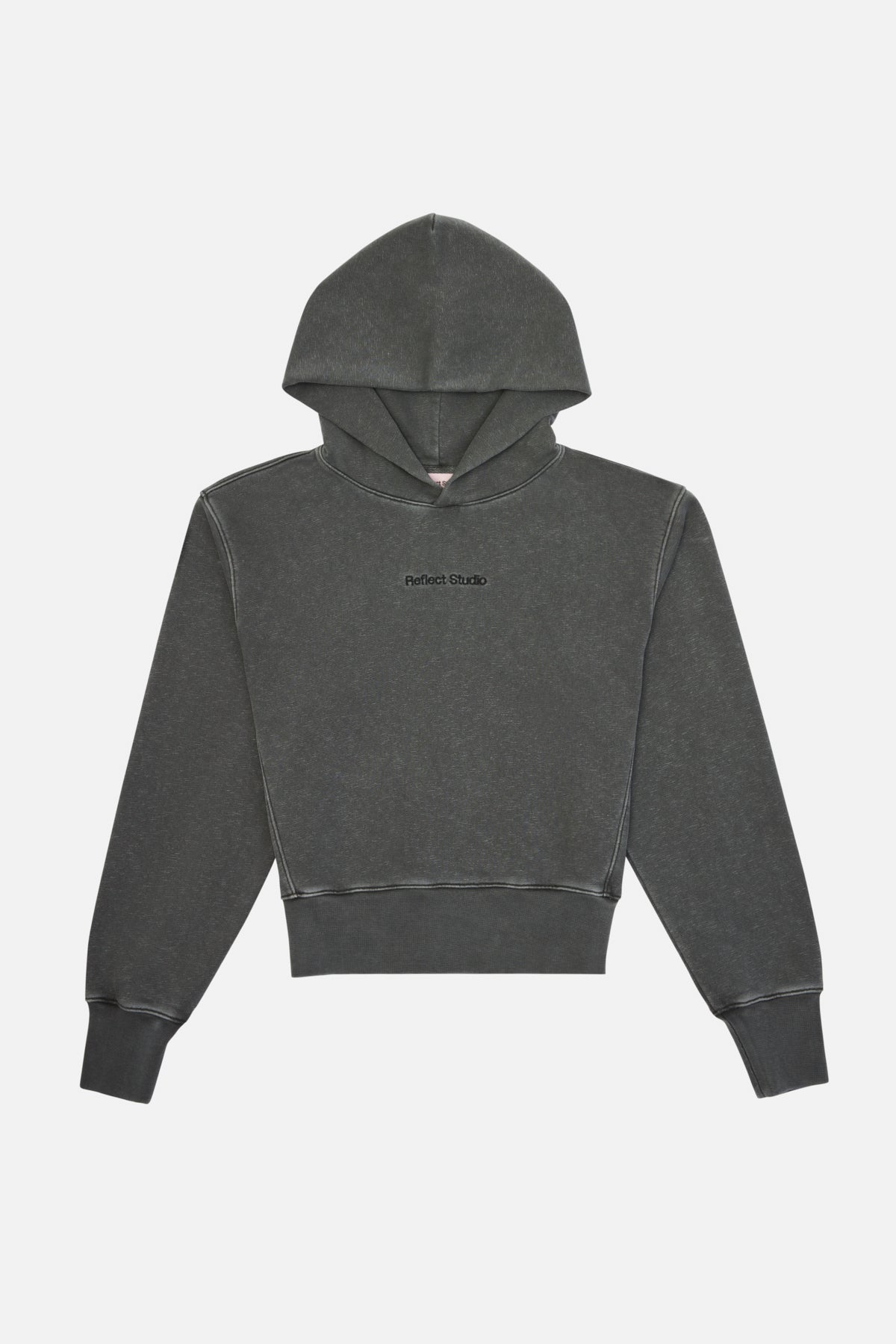 Logo Embroidered Washed Crop Hoodie - Gray