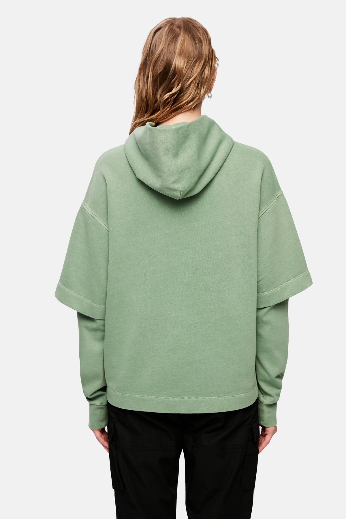 Double Sleeve Washed Oversize Hoodie - Green