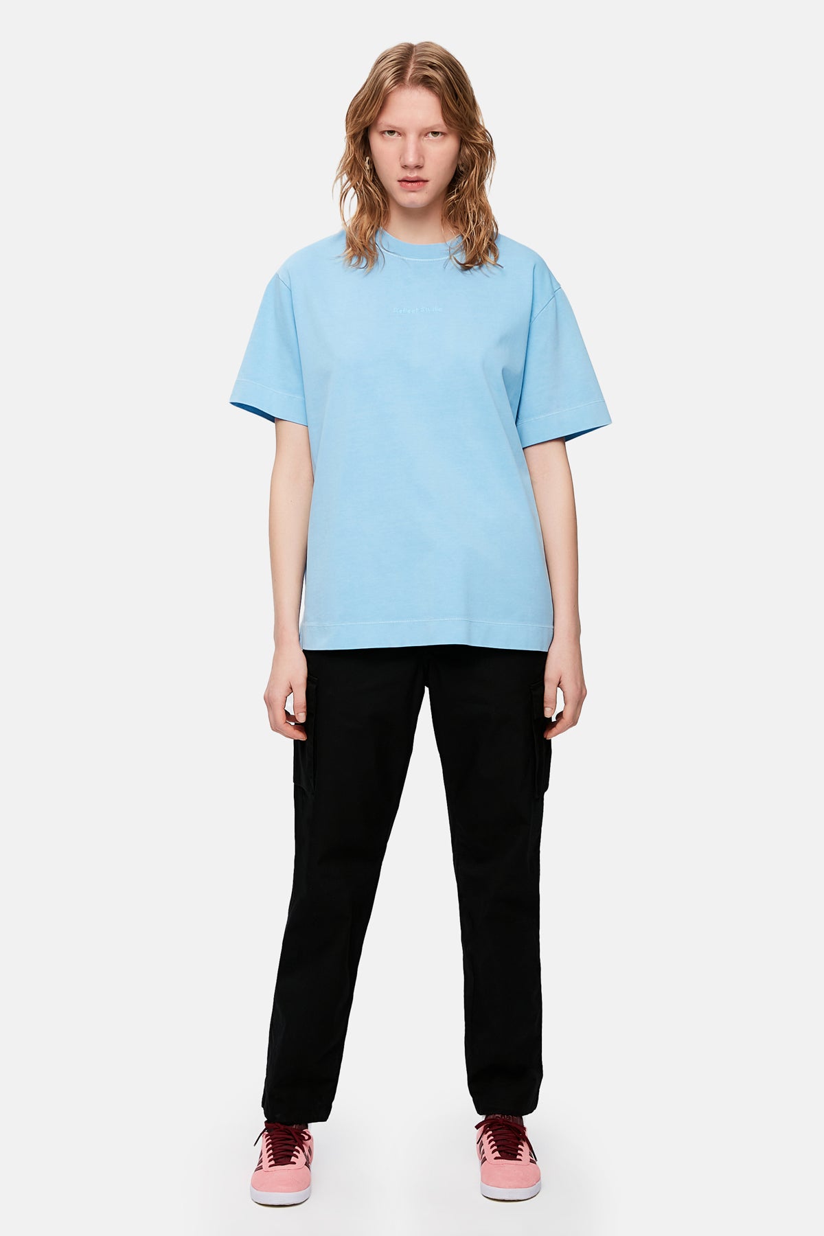 Logo Embroidered Washed T-shirt - Blue
